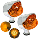 2x 18 LED Amber Chrome Single Face Auxiliary Watermelon Lights with Visor Pedestal Lights Single Face Pedestal Utility Turn Signal Marker Lights Single Stud 3.5" Round- Clear Lens